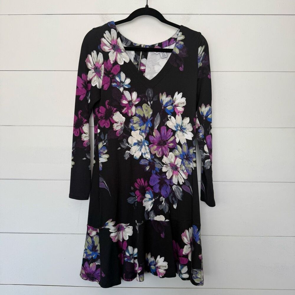 Tommy Bahama Women’s Small Black Floral Dress Longsleeve Stretchy